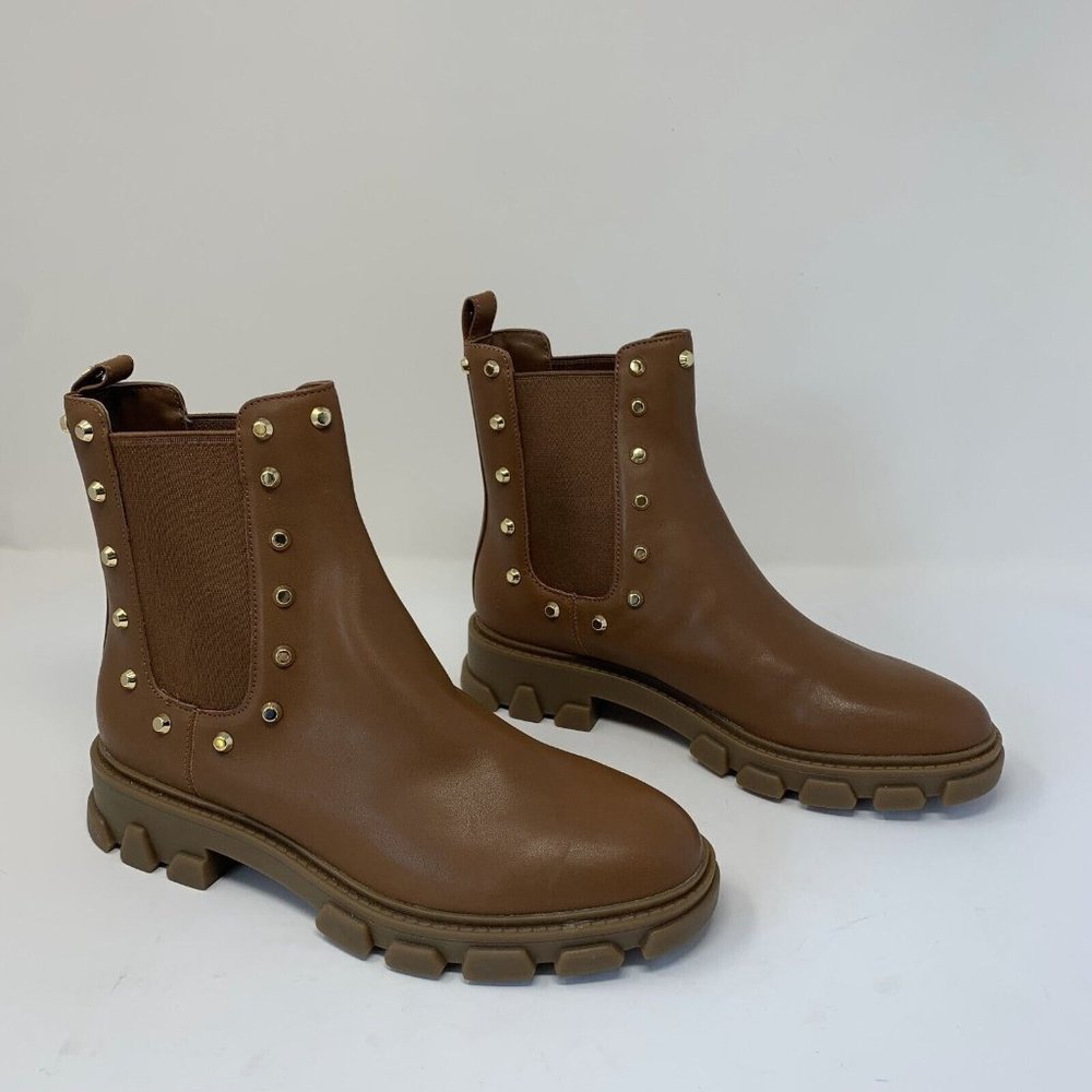 Michael Kors Ridley Gore Bootie Women's 6.5M Luggage‎ Leather Astor Studs S0488